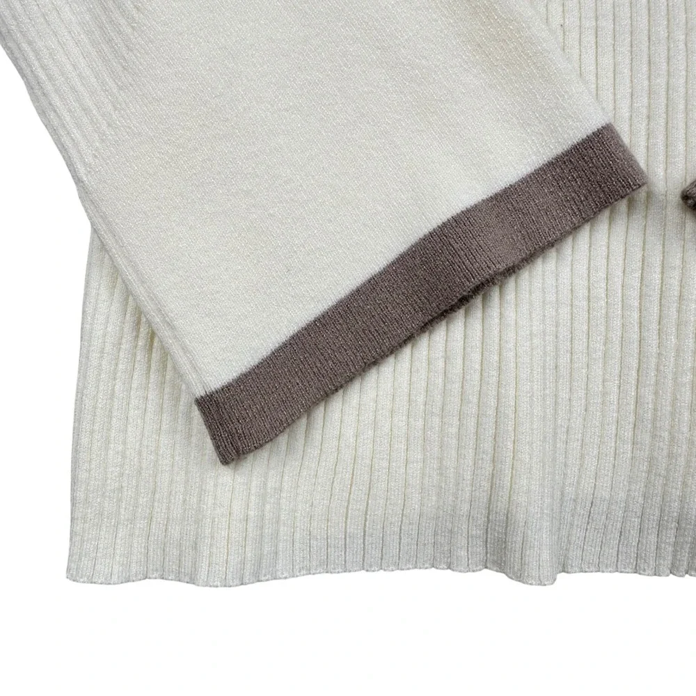 Varley Womens Ravena Rib Knit Turtleneck Top Sweater Cream Taupe Trim L Orig 128